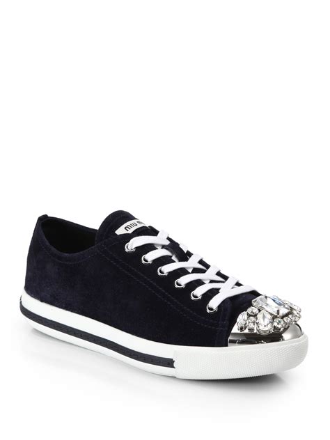 miu miu swarovski crystal cap-toe suede sneakers|Best 25+ Deals for Miu Miu Cap Toe Sneakers .